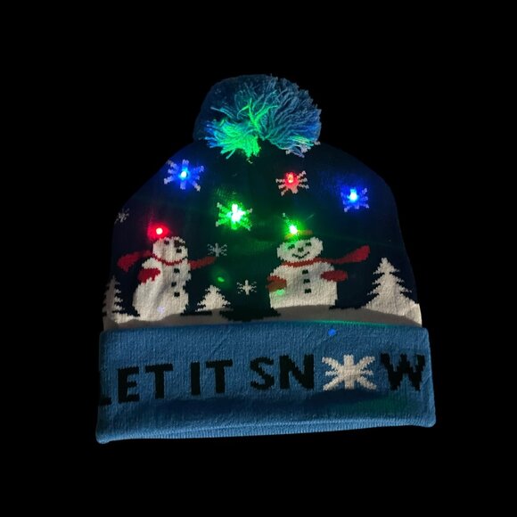 LED Christmas Beanie Knit Hat Light Up Tree Christmas Snowman Knitted Cap - Picture 1 of 3